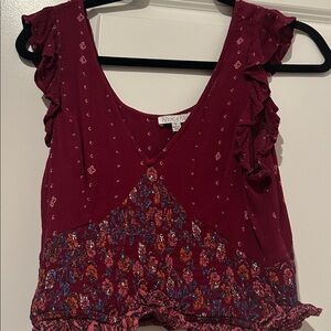 Patrons of Peace Burgundy Top with Subtle Patterns